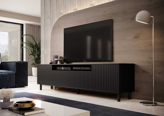 TV staliukas Agnes 200 su 12 cm metalinėmis kojelėmis - juoda