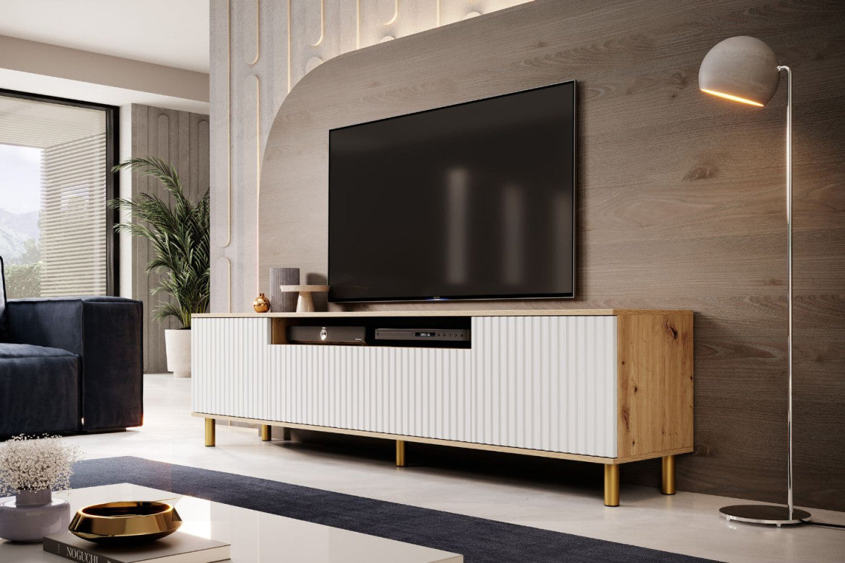 TV staliukas Agnes 200 su 12 cm metalinėmis kojelėmis - artisan ąžuolas / balta, galerijos nuotrauka 2