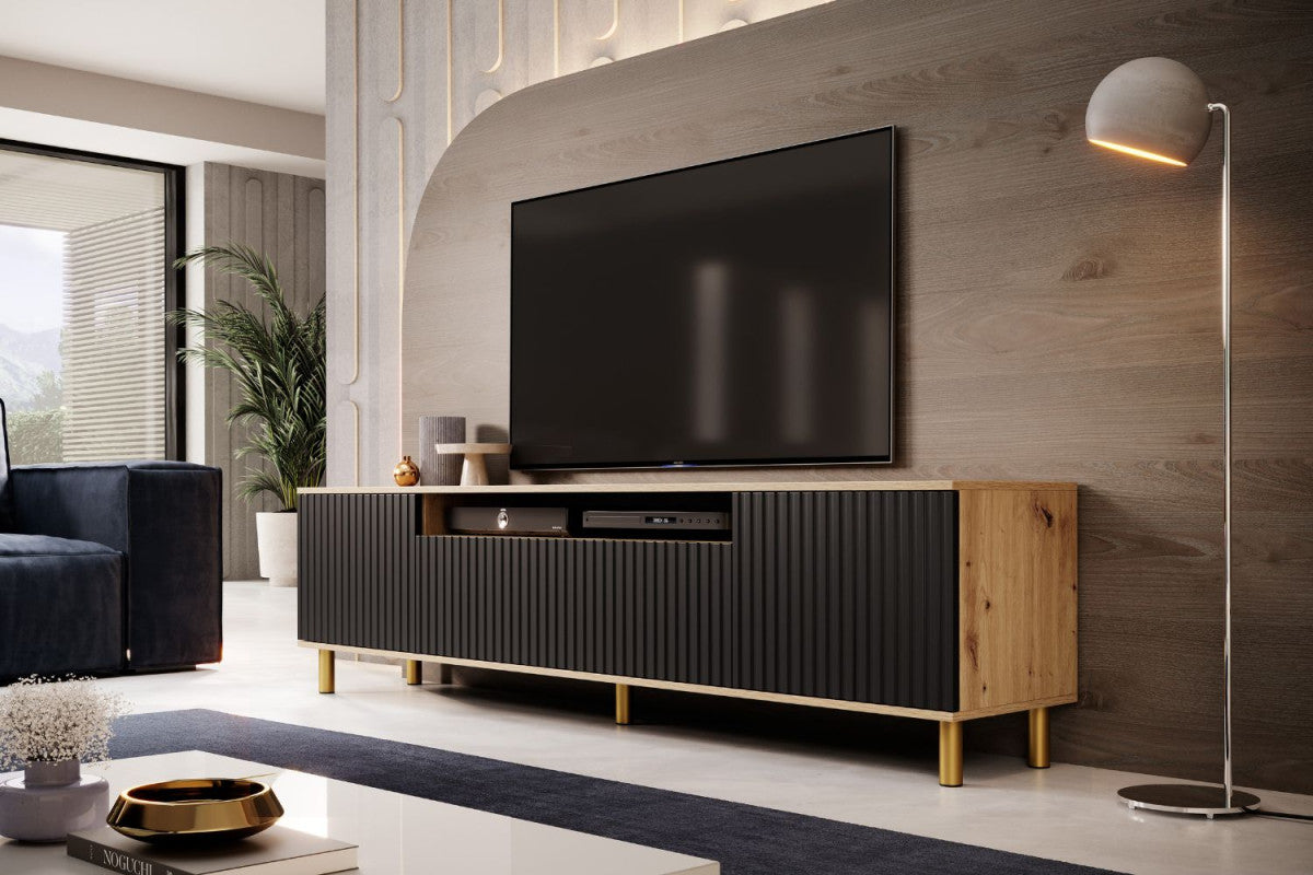 TV staliukas Agnes 200 su 12 cm metalinėmis kojelėmis - artisan ąžuolas / juoda, galerijos nuotrauka 4