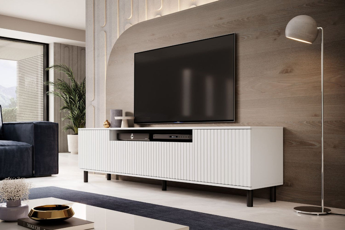 TV staliukas Agnes 200 su 12 cm metalinėmis kojelėmis - balta, galerijos nuotrauka 2