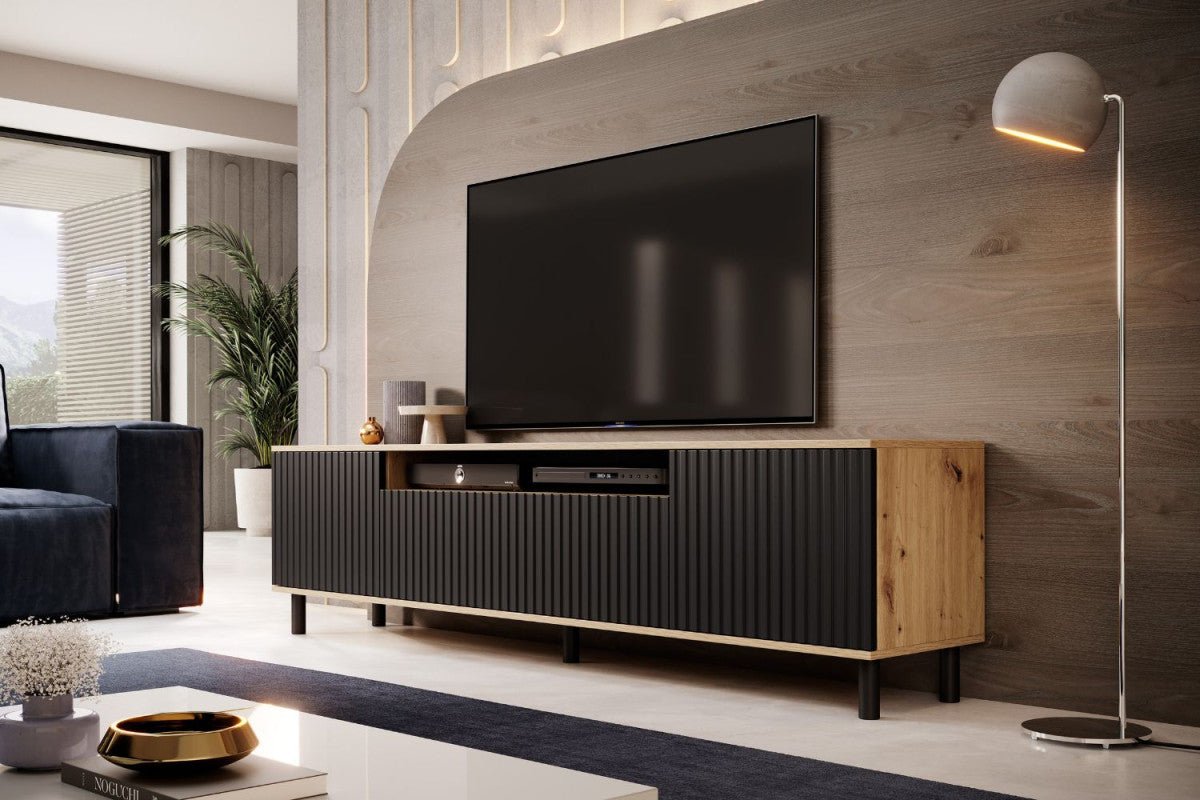 TV staliukas Agnes 200 su 12 cm metalinėmis kojelėmis - artisan ąžuolas / juoda, galerijos nuotrauka 2