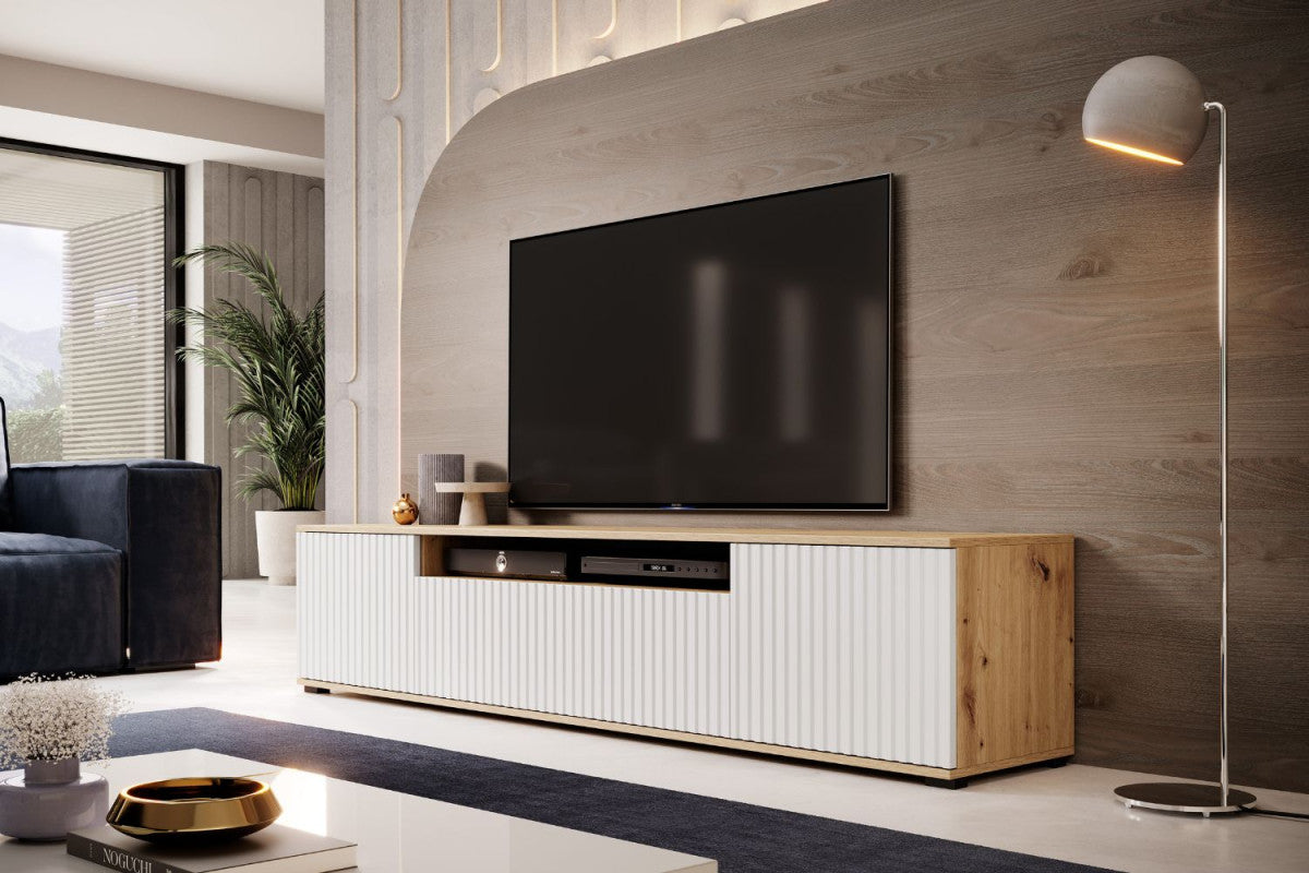 TV staliukas Agnes 200 su žemomis kojelėmis - artisan ąžuolas / balta, galerijos nuotrauka 2
