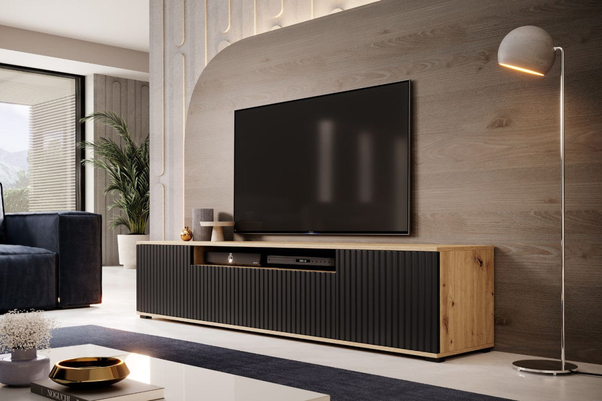 TV staliukas Agnes 200 su žemomis kojelėmis - artisan ąžuolas / juoda, galerijos nuotrauka 2