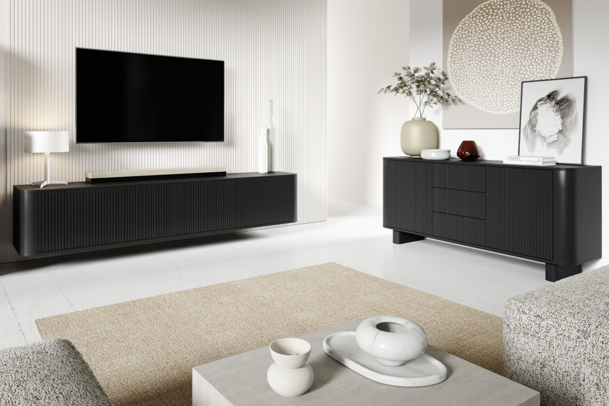 Svetainės komplektas Trenza - komoda 2D3S ir TV 220 - juodas, galerijos nuotrauka 2
